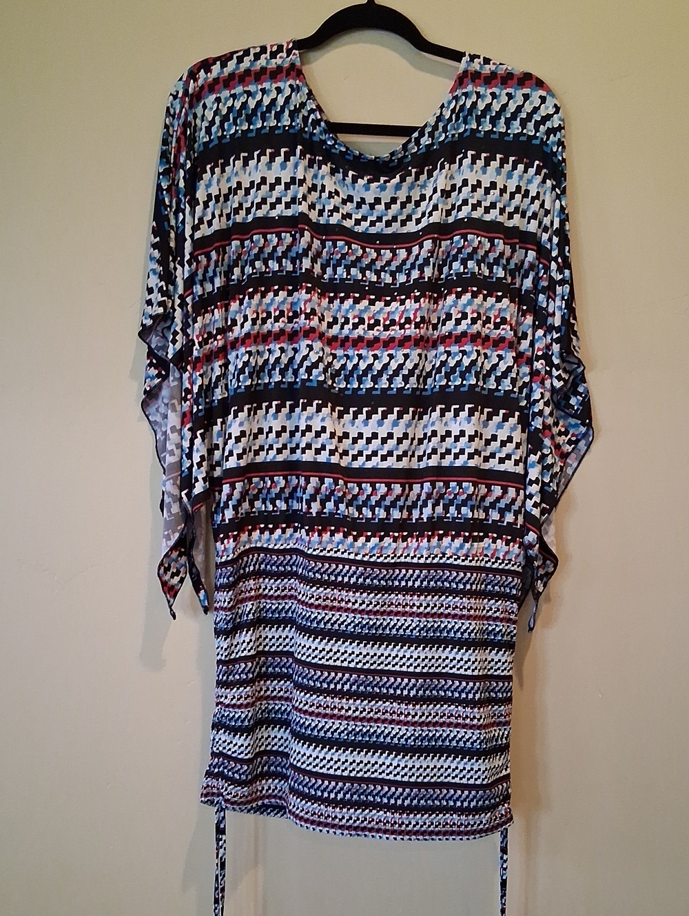 Style & Co. Multicolor Striped Dolman Tunic - Blue, Black, White, Red